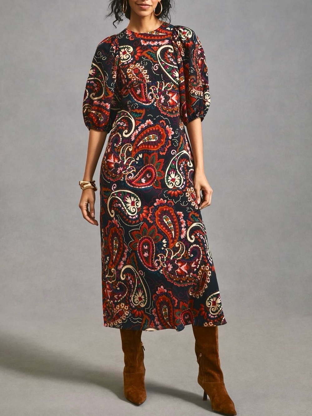 Anthropologie Kachel Paisley Multicolor Puff-Sleeve Boho Maxi Dress XS